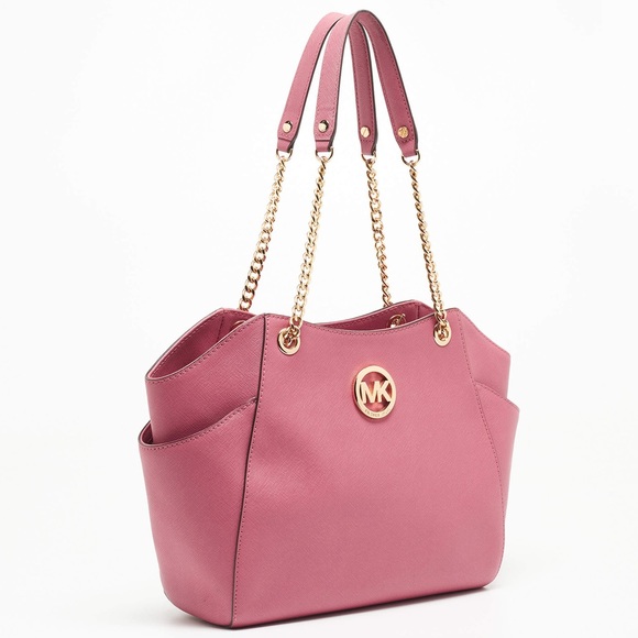 Michael Kors Pink Saffiano Leather Small Jet Set Travel Tote Shoulder Bag - Picture 7 of 7